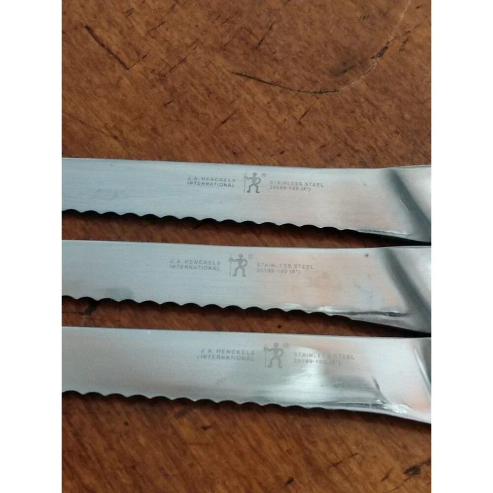 3 J.A. Henckels Serrated STEAK KNIFE 4” Blade FORGED Stainless Steel # 35199-100